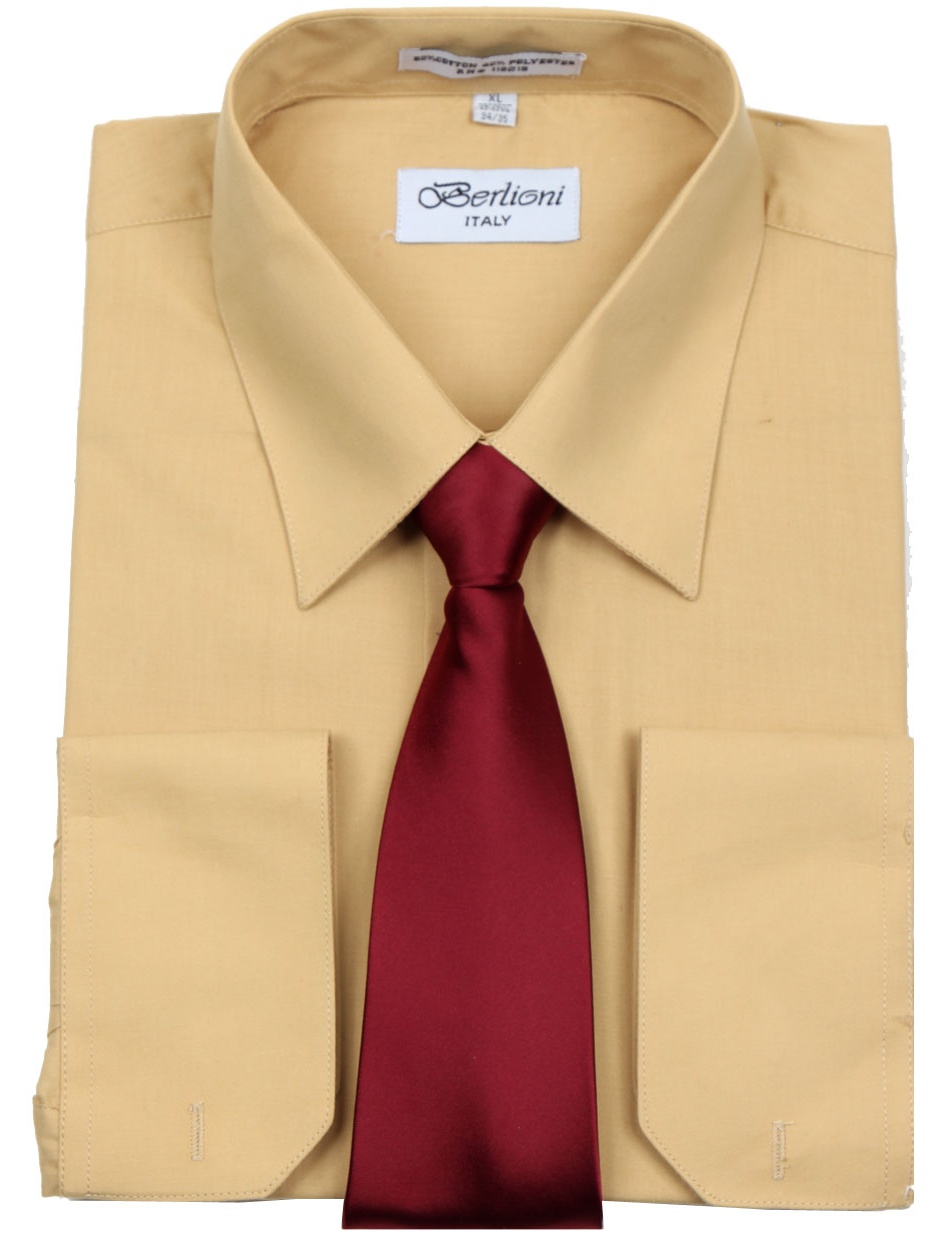 Mustard Solid Dress Shirt and Tie Set ...